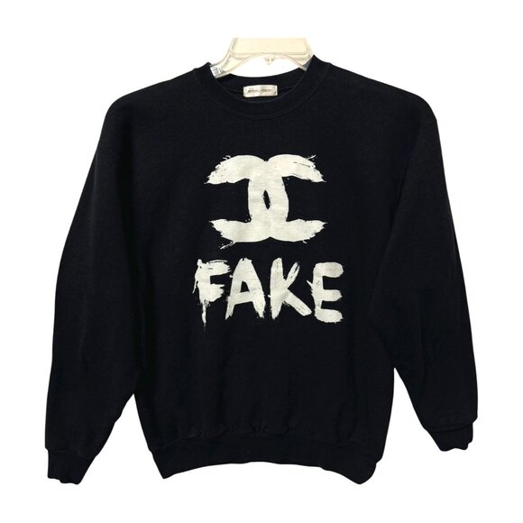 FAKE Chanel Logo Sweatshirt Womens Size M Black Long Sleeve - Picture 1 of 4